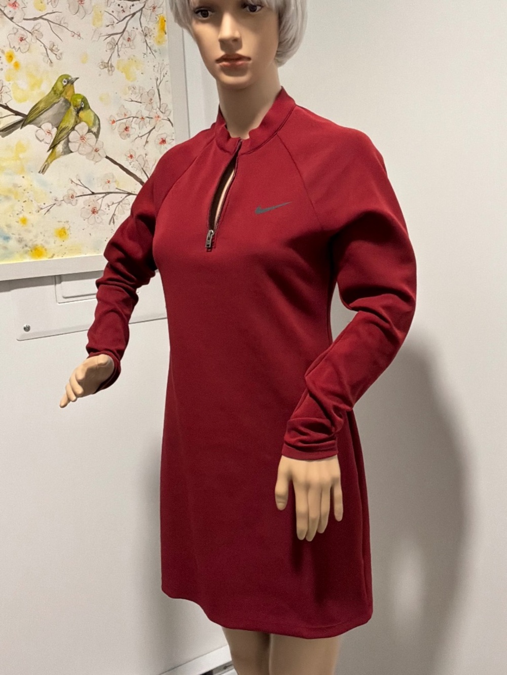 Nike Sportswear Women’s Quarter-Zip Long Sleeve Mock Neck Dress - Burgundy M